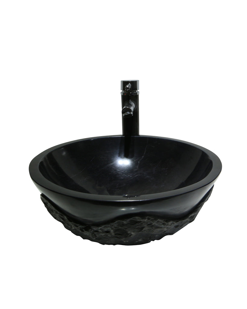 Black Rough Edge Round Marble Stone Basin Sink  Product No. EK6032