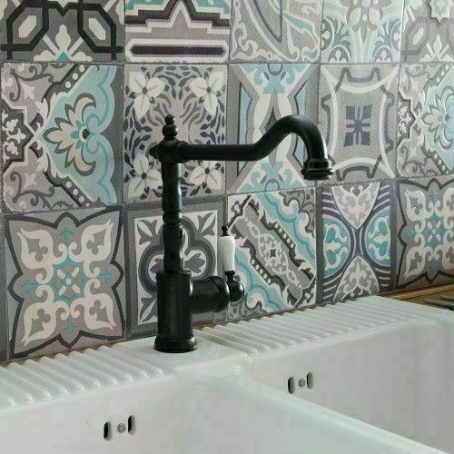 D-C-WALL WATERPROOF WALLPAPER GREY TURQUOISE MOROCCAN CERAMICS SIMENTA TILE EFFECT