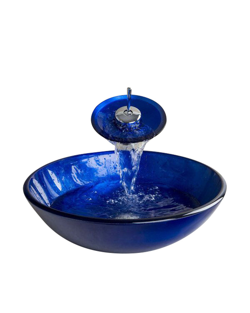 BLUE Glass basin sink bowl with MATCHING glass WATERFALL Tap  Mixer ZK 469