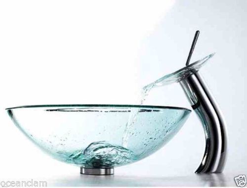 Clear glass basin with matching round Waterfall Monobloc tap mixer ZK701ST