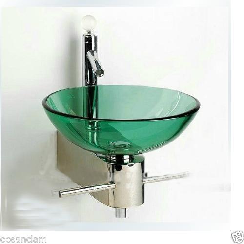 green Colour glass basin Wall mounted chrome stand set Product No. ZK323C