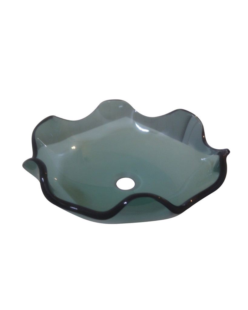 GLASS BASIN GREEN COUNTERTOP FLUTED WAVE PETALS FLOWER BOWL ZK081