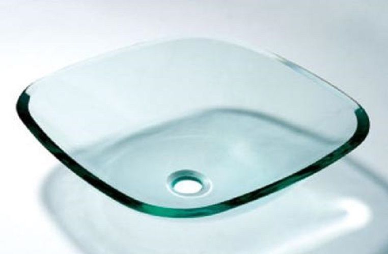 GLASS BASIN SINK WASH BOWL VESSEL CLEAR SQUARE Product No. ZK518