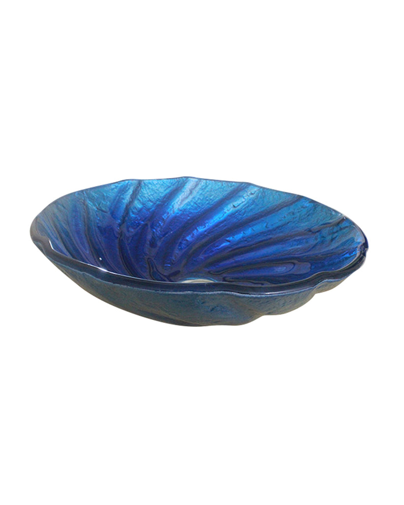 LUXURY BLUE GLASS FLUTED RIPPLE BASIN SINK WASH BOWL Product No.  ZK74
