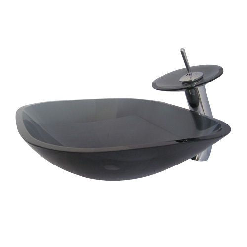 Square BLACK Glass basin sink MATCHING glass WATERFALL Tap ZK 704SQ