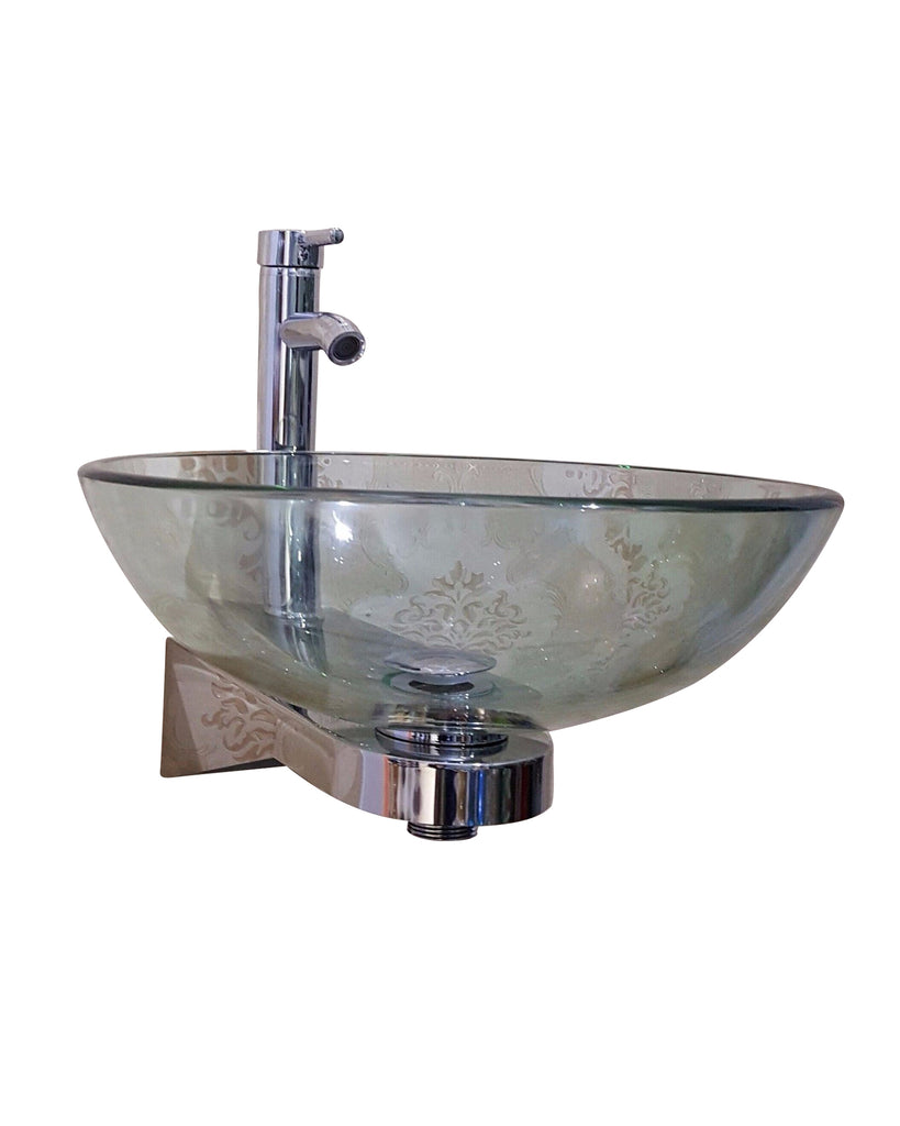 Stainless Steel Wall mounted Stand  CLEAR round glass basin  Product No. ZK399