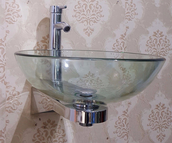 Stainless Steel Wall mounted Stand CLEAR round glass basin Product No ...